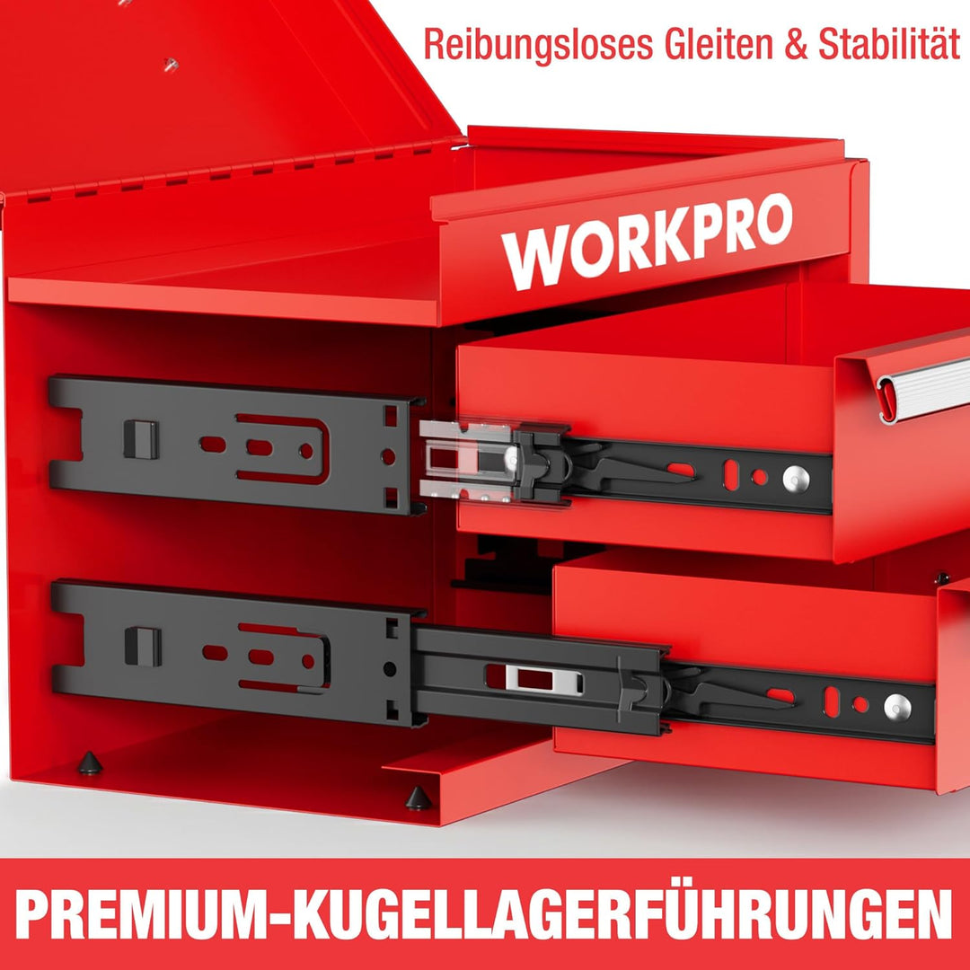 WORKPRO Metall Schubladenbox mit 2 Schubladen & Oberer Stauraum Rot, 27,5x15x20,8cm Tisch Organizer
