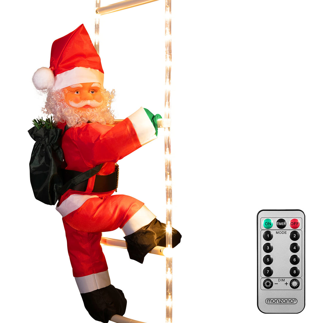 Monzana LED Weihnachtsmann Leiter XL 90cm für In-/Outdoor Timer 8 Leuchtfunktionen dimmbar Santa Cla