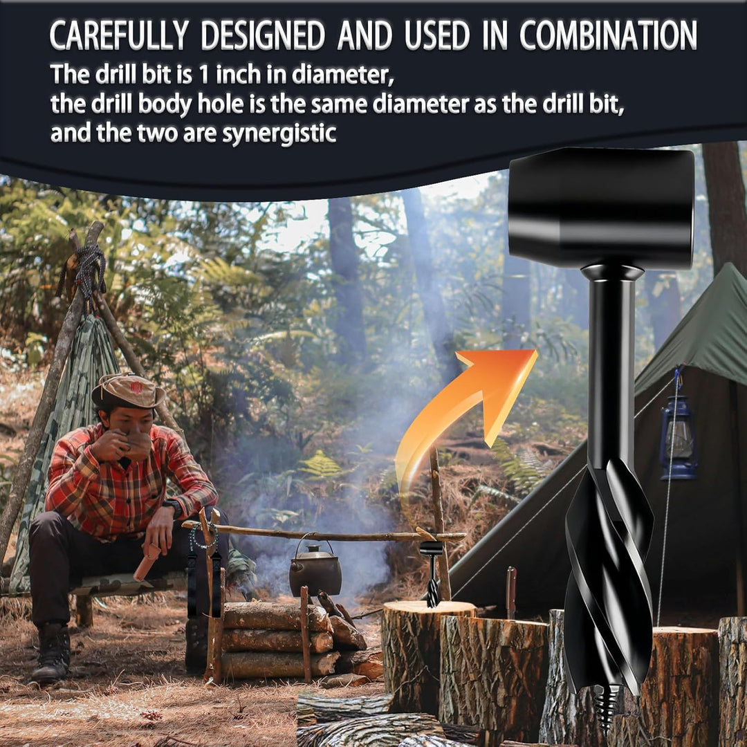 WhaleO Handbohrer Bushcraft, Handbohrer Holz mit Lederhülle,Holzbohrer Outdoor Bohrer Outdoor Surviv
