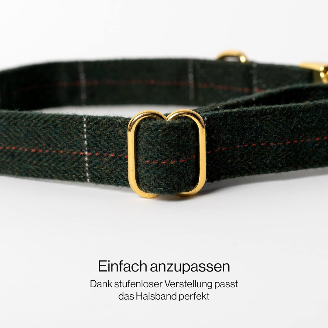 Oxford Hundehalsband Set mit Leine & Beutelspender | British Tweed Grün | verstellbar, Hundeleine 2m