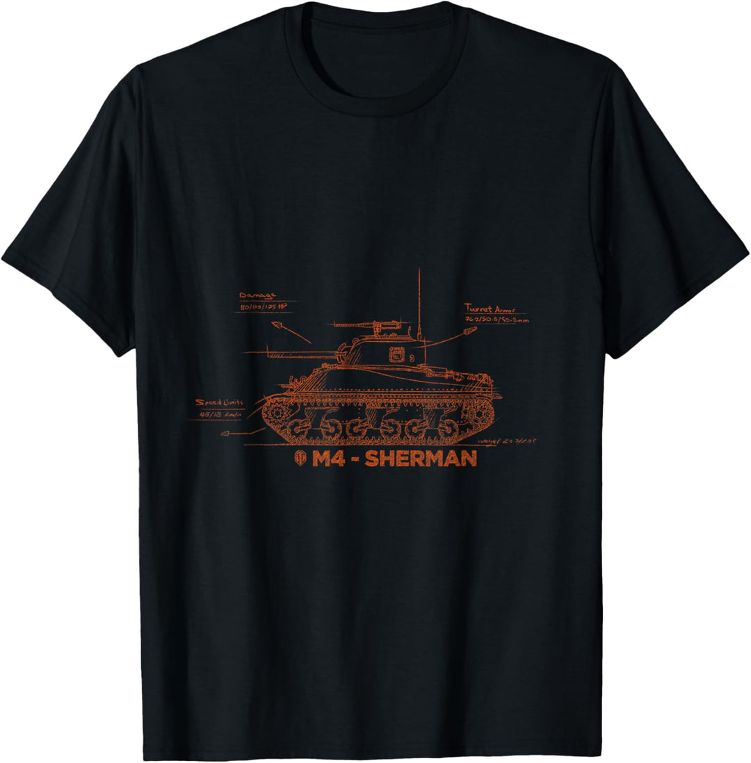 World of Tanks M4 Sherman Blueprint T-Shirt