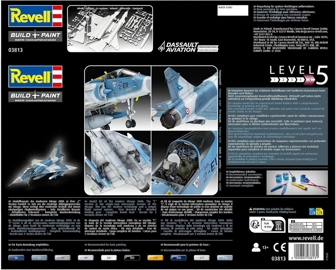 Revell Modellbausatz I Dassault Mirage 2000C I Detailreicher Level 5 Flugzeug Bausatz I 150 Teile I