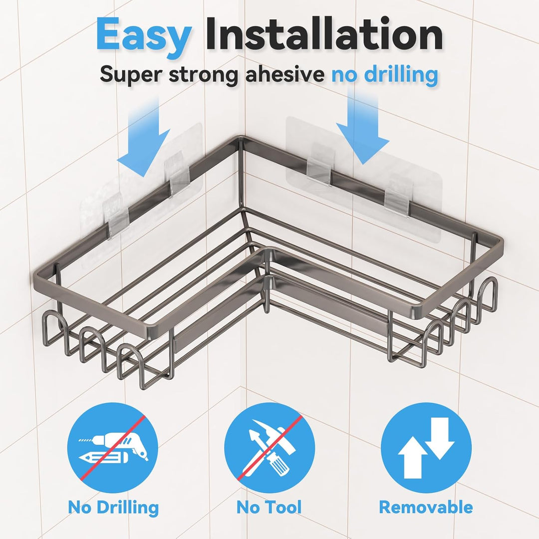 3 Stück Duschablage ohne Bohren, Duschablage Ecke mit Haken, Badezimmer Organizer, Shampoo Halterung