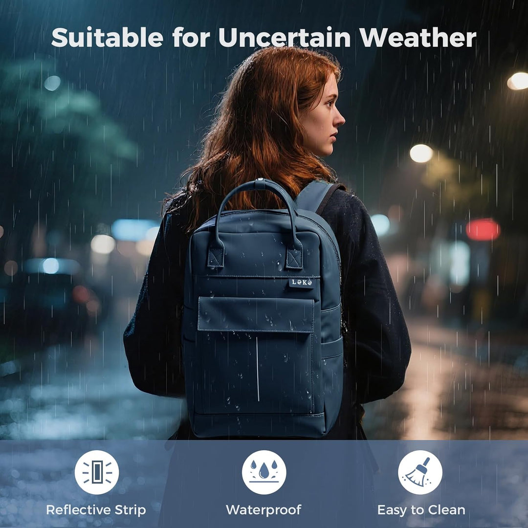 Rucksack Wasserdicht Damen Herren, 15,6 Zoll Leder Laptop Schulrucksack mit Laptopfach, Gross Reiser