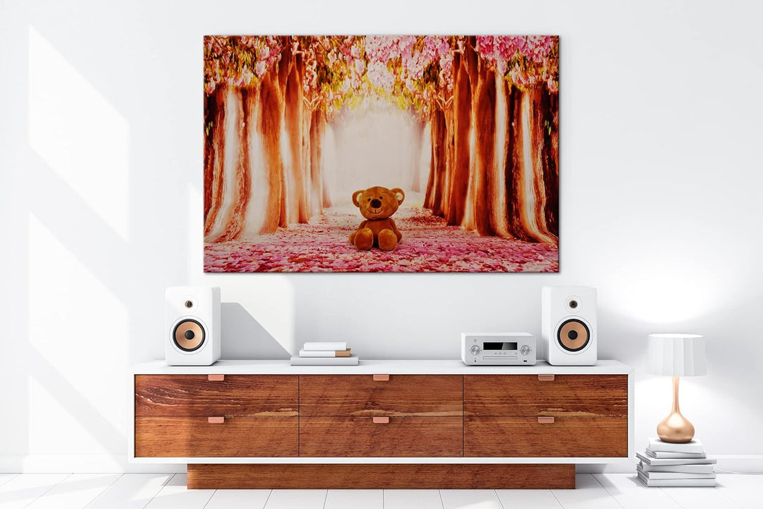 deyoli Stofftier Teddy im Märchenwald Format: 60x40 als Leinwand, Motiv fertig gerahmt auf Echtholzr