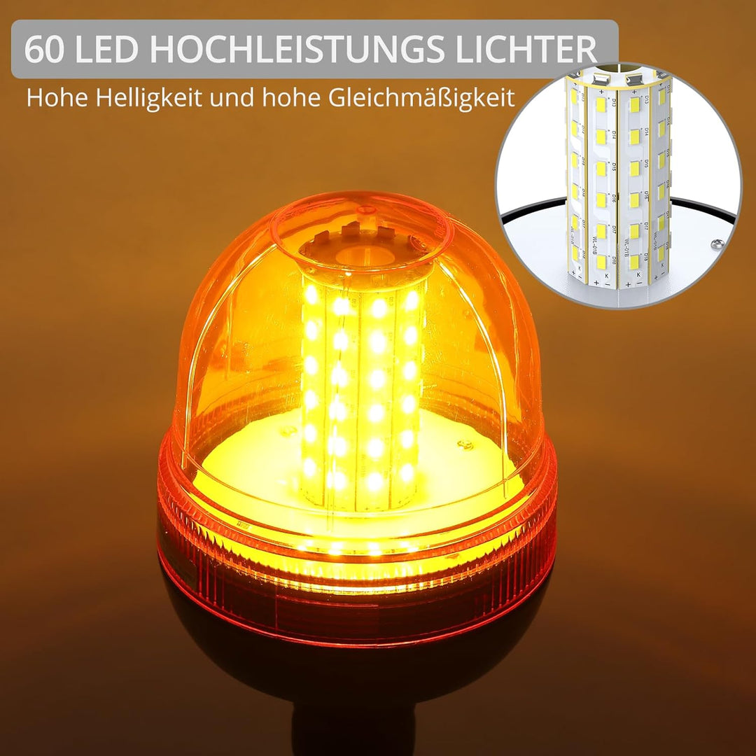 Rundumleuchte 60LED Warnleuchten Justech 2x Rundumkennleuchte LED Amber 12V/24V Blinkleuchte Staubdi