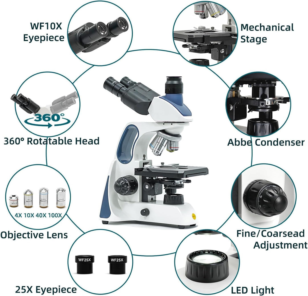 Swift SW400 Compound-Trinokular-Labor-Mikroskop, Unendliches optisches System, 40X-2500X Vergrösseru
