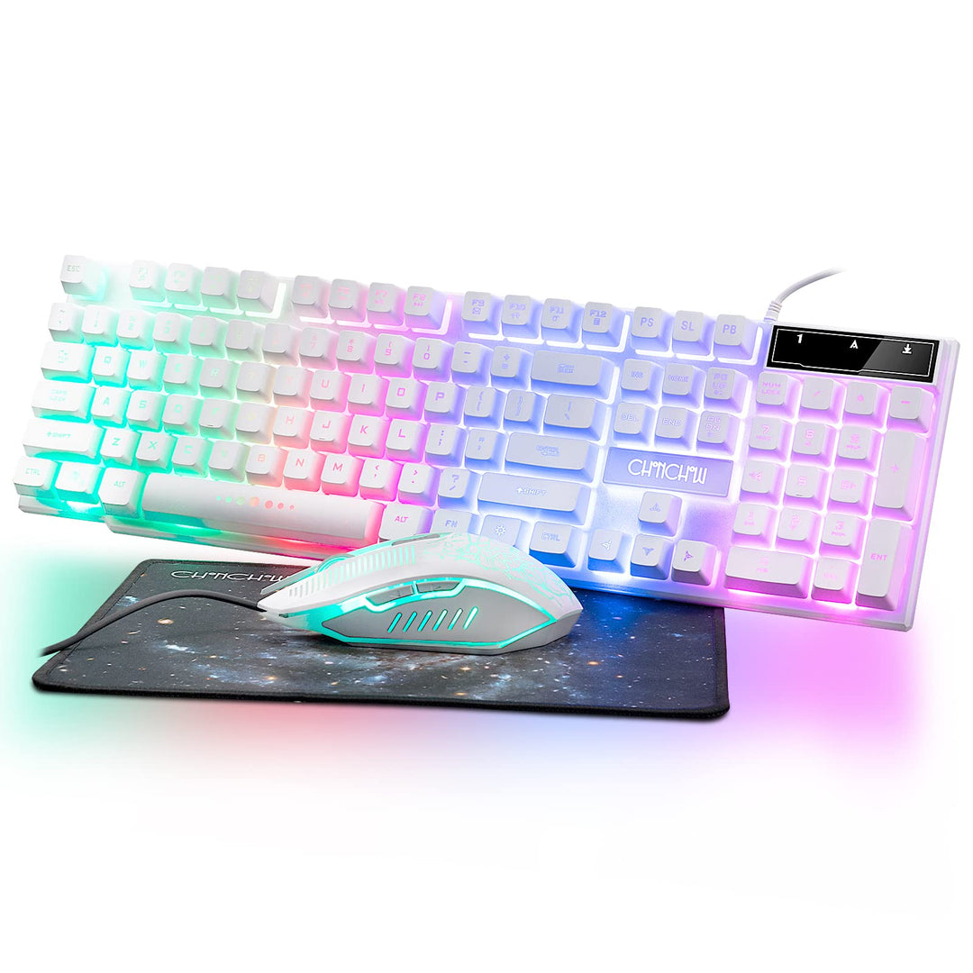 Gaming-Tastatur und -Maus, Regenbogen-Tastatur und Gaming-Maus, LED-Hintergrundbeleuchtung, 3600 dpi