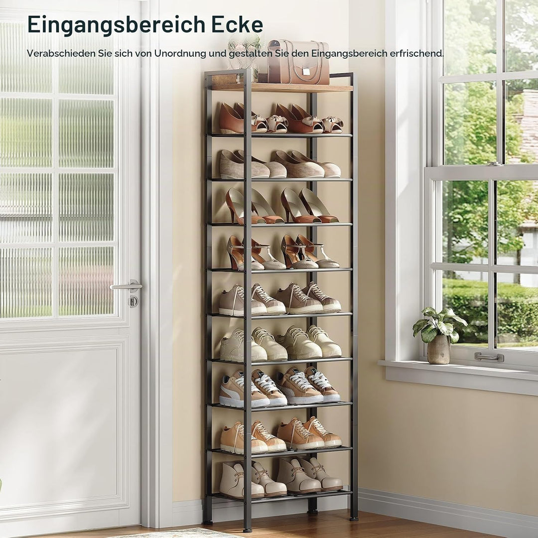 HOOBRO Schuhregal mit 10 Ablagen, schmale Schuhablage, Schuhschrank, Schuhorganizer mit herausnehmba