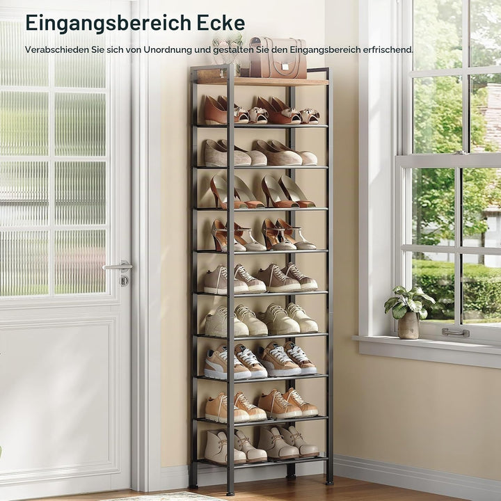 HOOBRO Schuhregal mit 10 Ablagen, schmale Schuhablage, Schuhschrank, Schuhorganizer mit herausnehmba