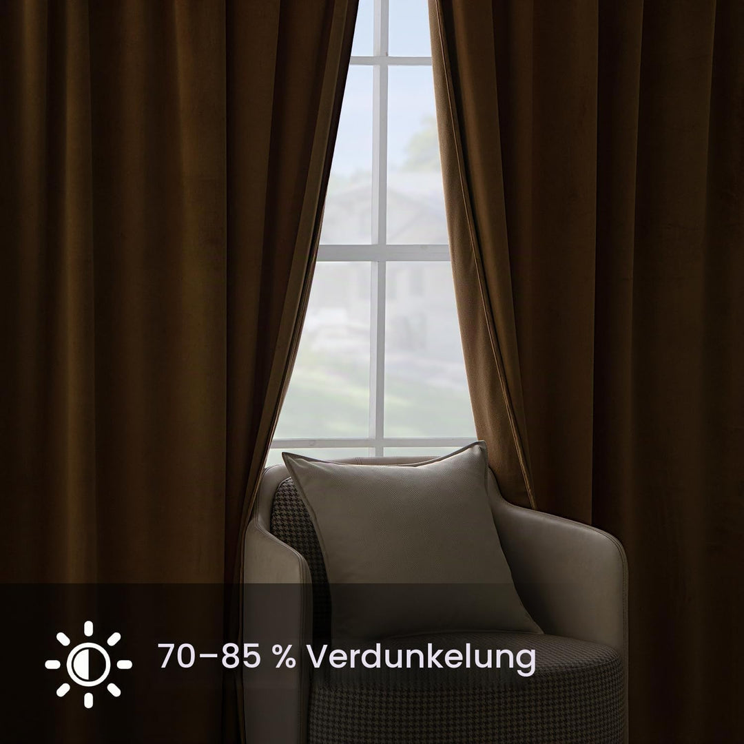 Woaboy Samtvorhänge Verdunkelungsvorhang Gardinen mit Ösen 140x225 cm Braun | Vorhänge Samt Blickdic