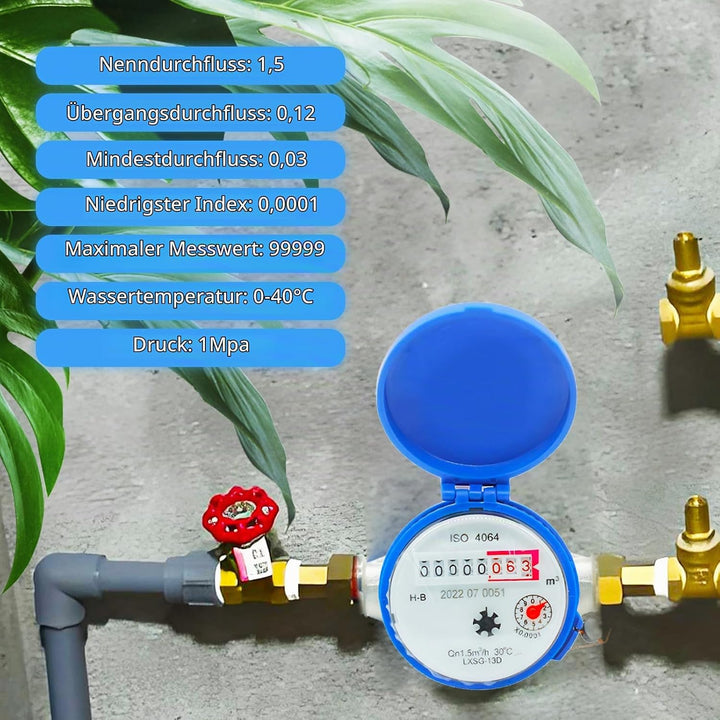 Wasserzähler Garten 1/2 Zoll, 15mm Kalt Wasseruhr Garten Geeicht Kaltwasserzähler mit Schutzhülle un