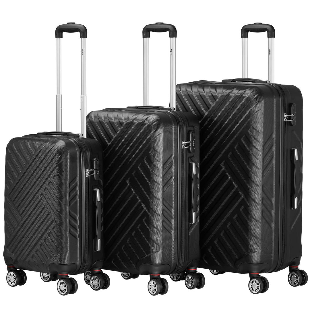Zelsius Koffer Set 3 Stück, Schwarz | ABS Hartschalenkoffer mit Zahlenschloss, Doppelrollen und Inne