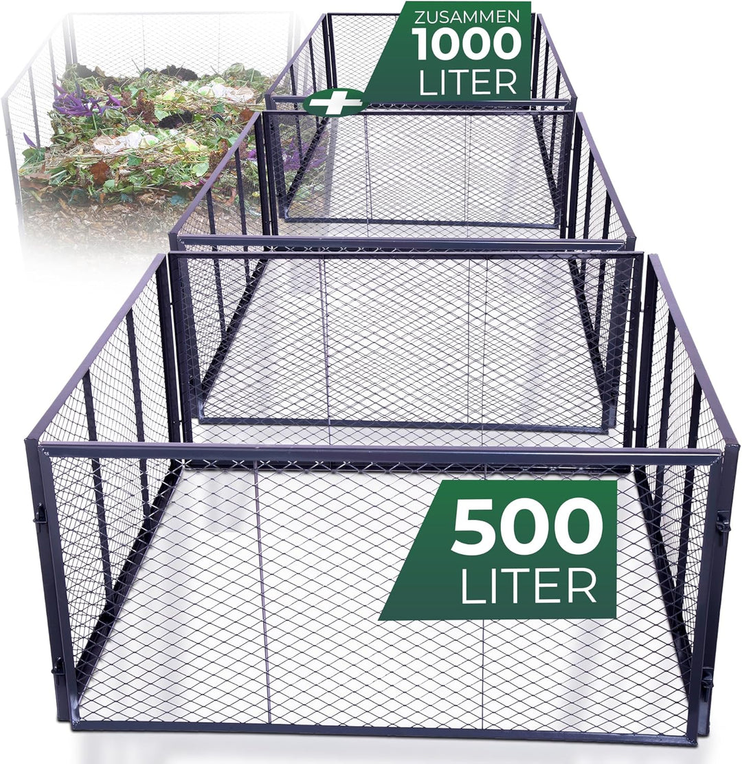 Novatool 2X Garten-Komposter Metall 500L+1000L, mit erweiterbarem Stecksytem, pulverbeschichteter Me
