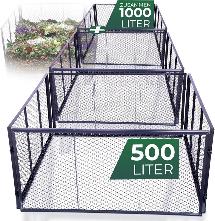 Novatool 2X Garten-Komposter Metall 500L+1000L, mit erweiterbarem Stecksytem, pulverbeschichteter Me