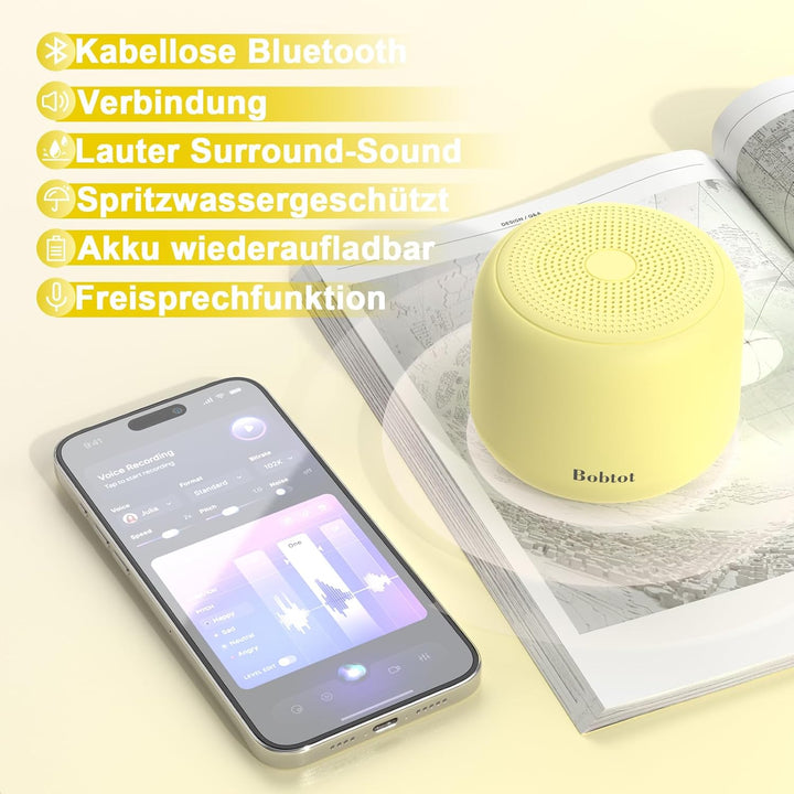 Bobtot Tragbarer Bluetooth-Lautsprecher, kabelloser wasserdichter Lautsprecher mit lautem Stereo-Sou