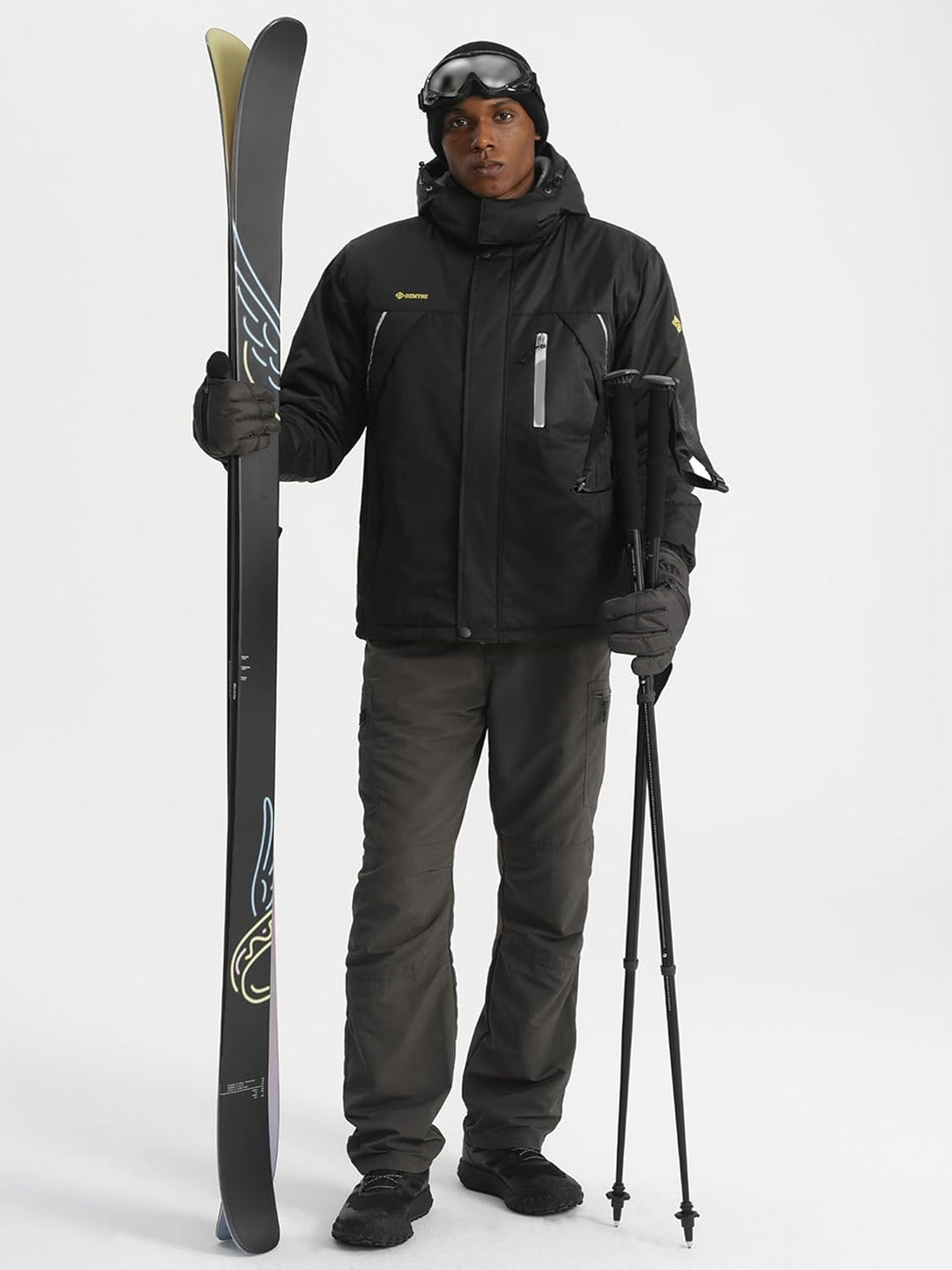 GEMYSE Herren Skijacke Outdoor Winter Wasserdicht Winddicht Bergjacke mit Kapuze Fleece XXL Schwarz,