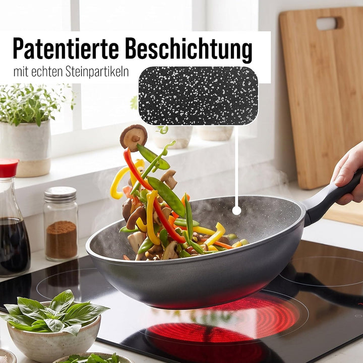 STONELINE Wok 30 cm, auch für öl- und fettfreies Braten, Wok Pfanne antihaft beschichtet mit echten