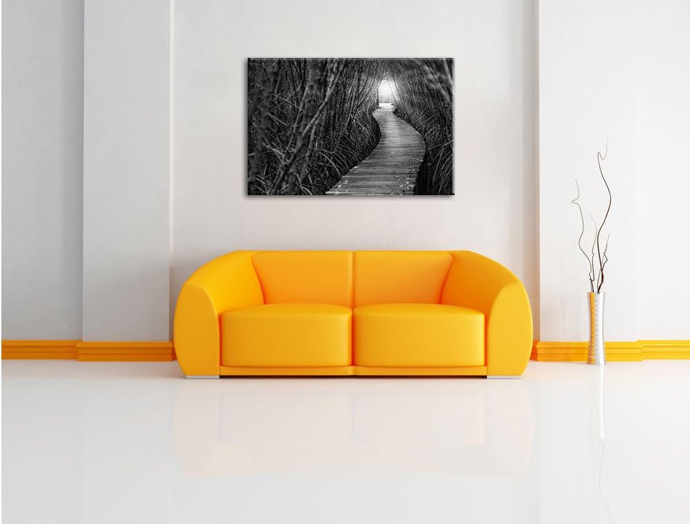 Gehweg im Wald Kunst B&W, Format: 100x70 auf Leinwand, XXL riesige Bilder fertig gerahmt mit Keilrah