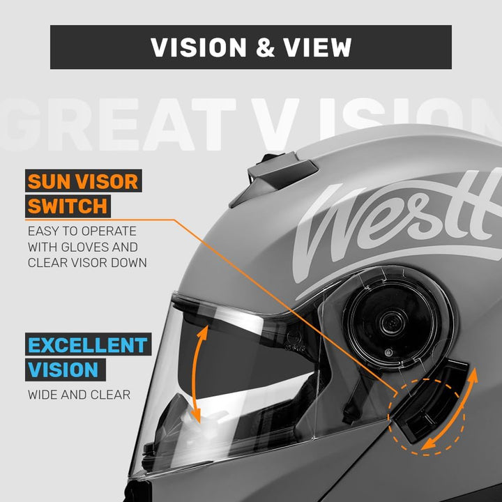 Westt Klapphelm Flip up Motorradhelm Integralhelm Herren Damen mit verstärktem Kinnschutz Chopper Mo