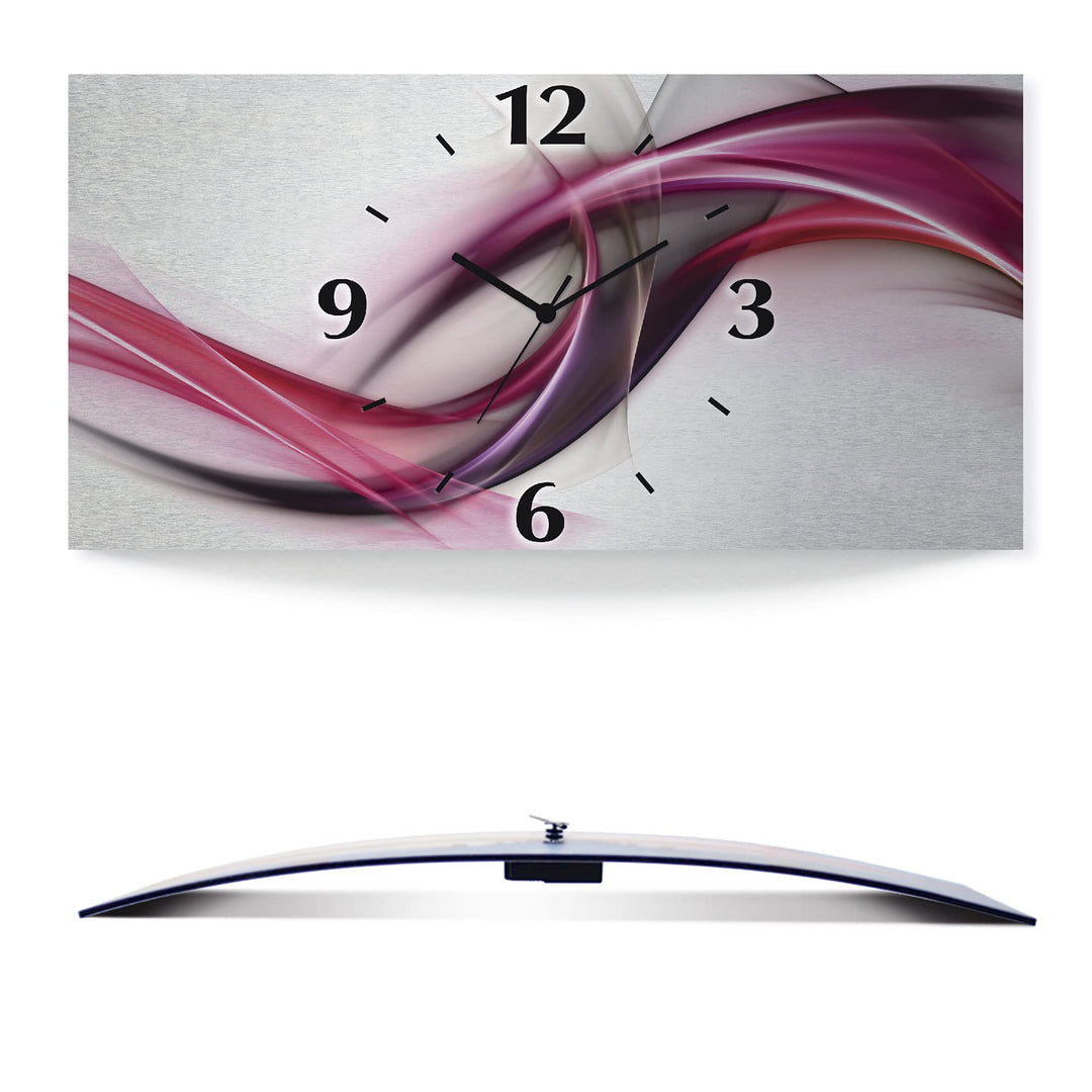 ARTLAND Wanddeko Wanduhr ohne Tickgeräusche Alu Quarzuhr 50x25 cm Eckig Lautlos 3D Design Welle Abst