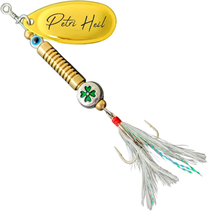 Anglergeschenk mit Gravur - Männer - Frauen - Angelköder - Angelhaken - Spinner - Glücksfisch (Herzl
