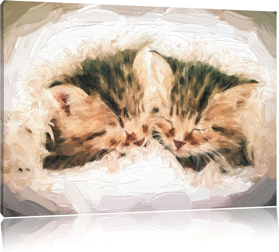Katzenbabys Pinsel Effekt, Format: 100x70 auf Leinwand, XXL riesige Bilder fertig gerahmt mit Keilra