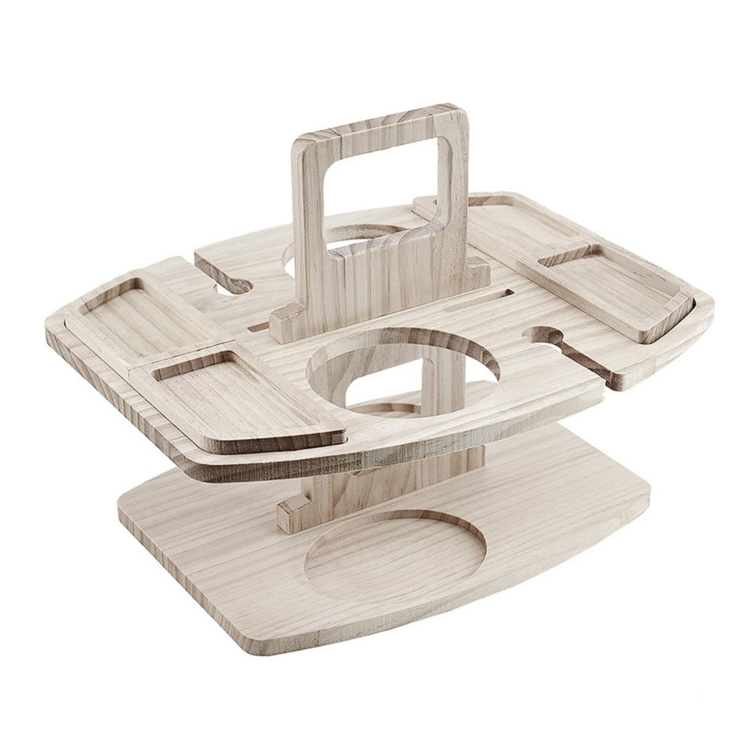 Picknick Weintisch, Klappbarer Picknicktisch mit Rotweinglashalter, Hölzerner Mini Snack Tablett, Tr