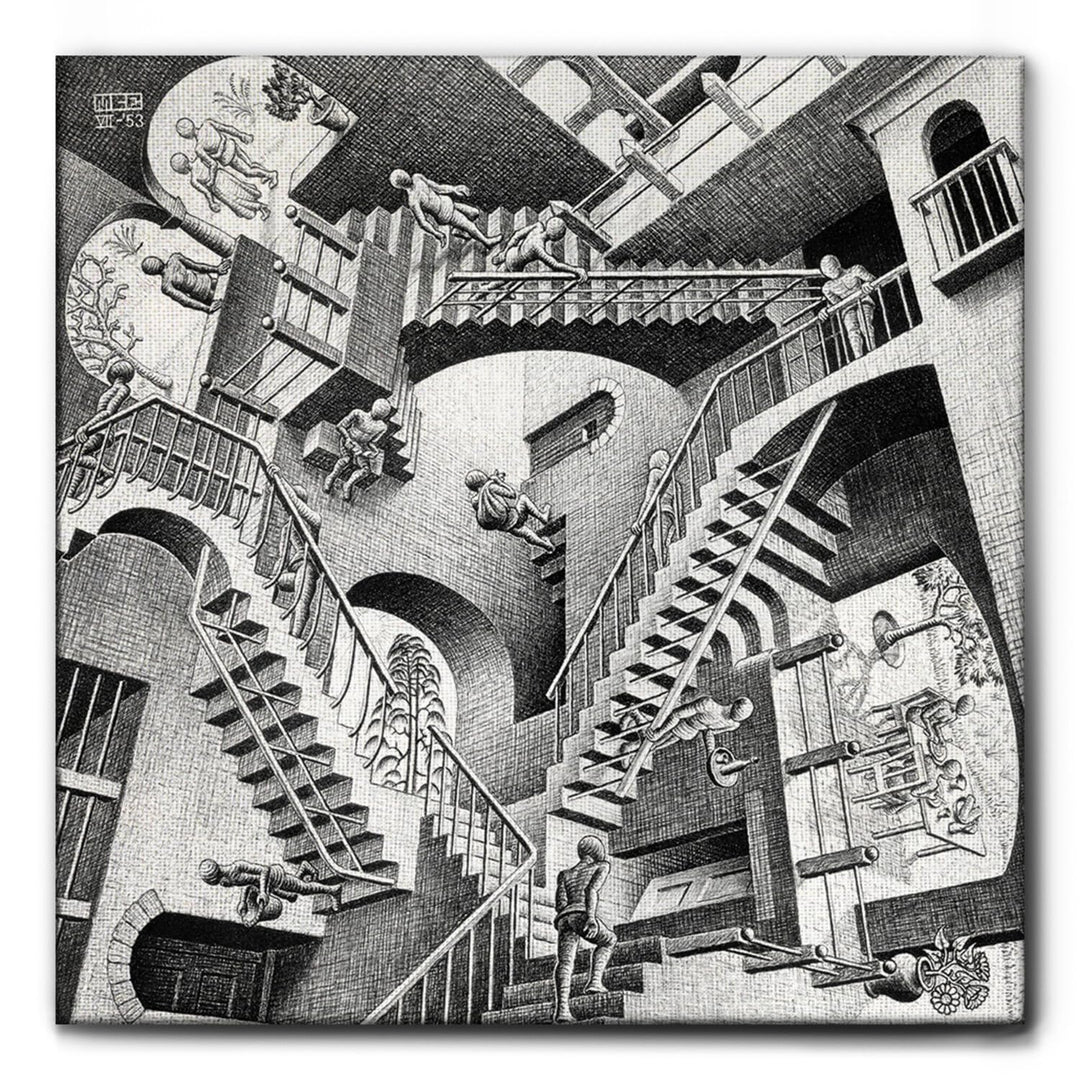 Giallobus - Bild - Druck AUF LEINWAND - M.C. Escher - RELATIVITÄT - 70 x 70 cm, 70 x 70 CM