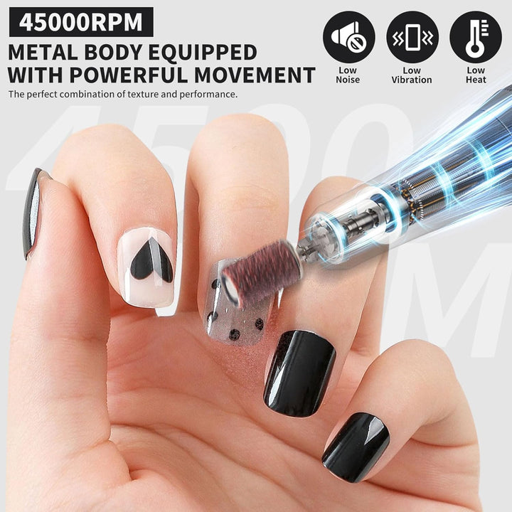Elektrischer Nagelfräser Professionell, 45000 U/min,Tragbare Nagelfeile für Acrylnägel Gelnägel, mit