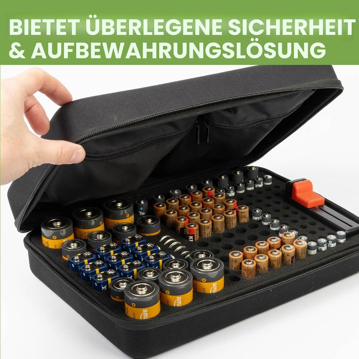 BLOSTM Batterie Organizer mit Batterietester | Batterie Aufbewahrungsbox für 140 Batterien AAA, AA,
