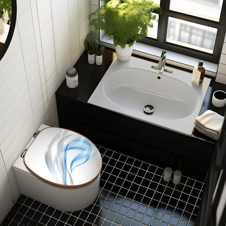 banjado® Design WC Sitz Bambus Absenkautomatik mit Motiv Blauer Schleier/Toilettendeckel mit Absenka