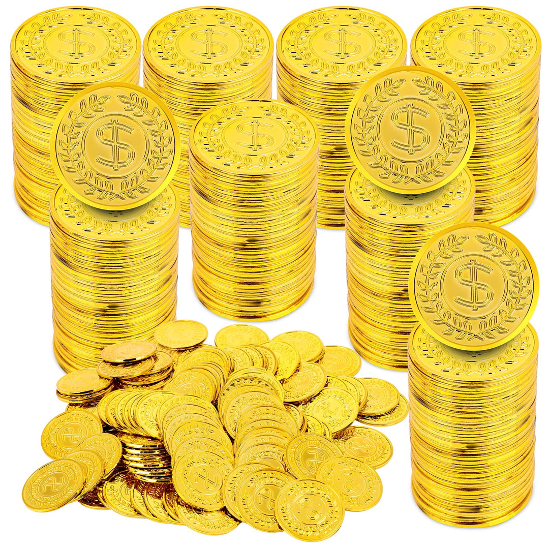 Prasacco 300 Stück Goldmünzen, Kunststoff Goldmünzen, Spielmünzen für Kinder - Spielgeld, Mitgebsel,