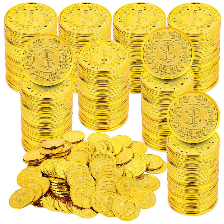 Prasacco 300 Stück Goldmünzen, Kunststoff Goldmünzen, Spielmünzen für Kinder - Spielgeld, Mitgebsel,