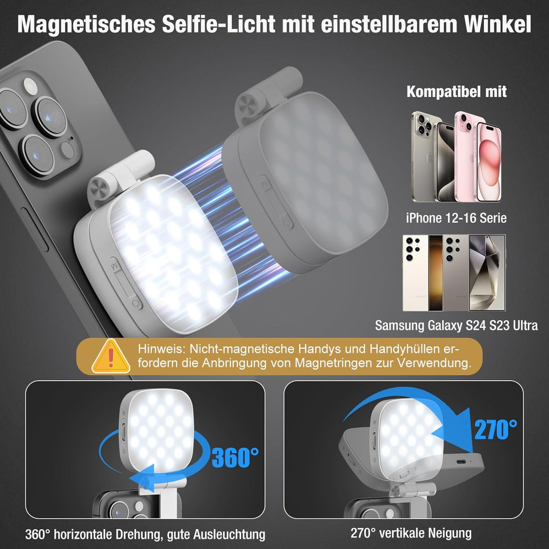 Diyife Selfie Licht, LED Magnetisches Fülllicht, 6 Beleuchtungsmodi, Handylicht 10 Helligkeitsstufen