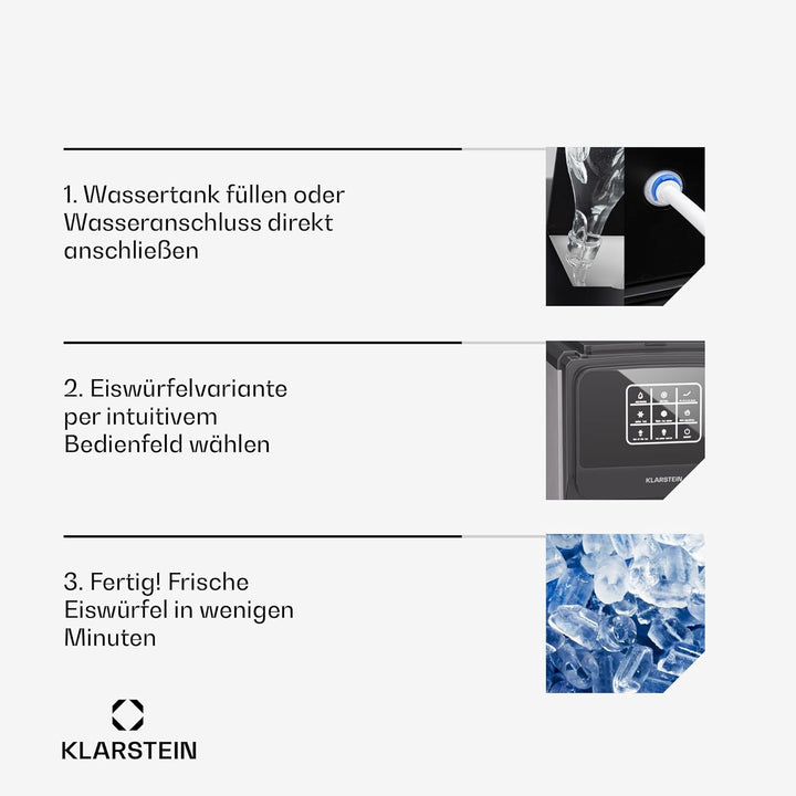 Klarstein ArcticBlend 3in1 Eiswürfelmaschine – 20 kg/24 h, Kugeleis & Crushed Ice, Wasserspender, 6-