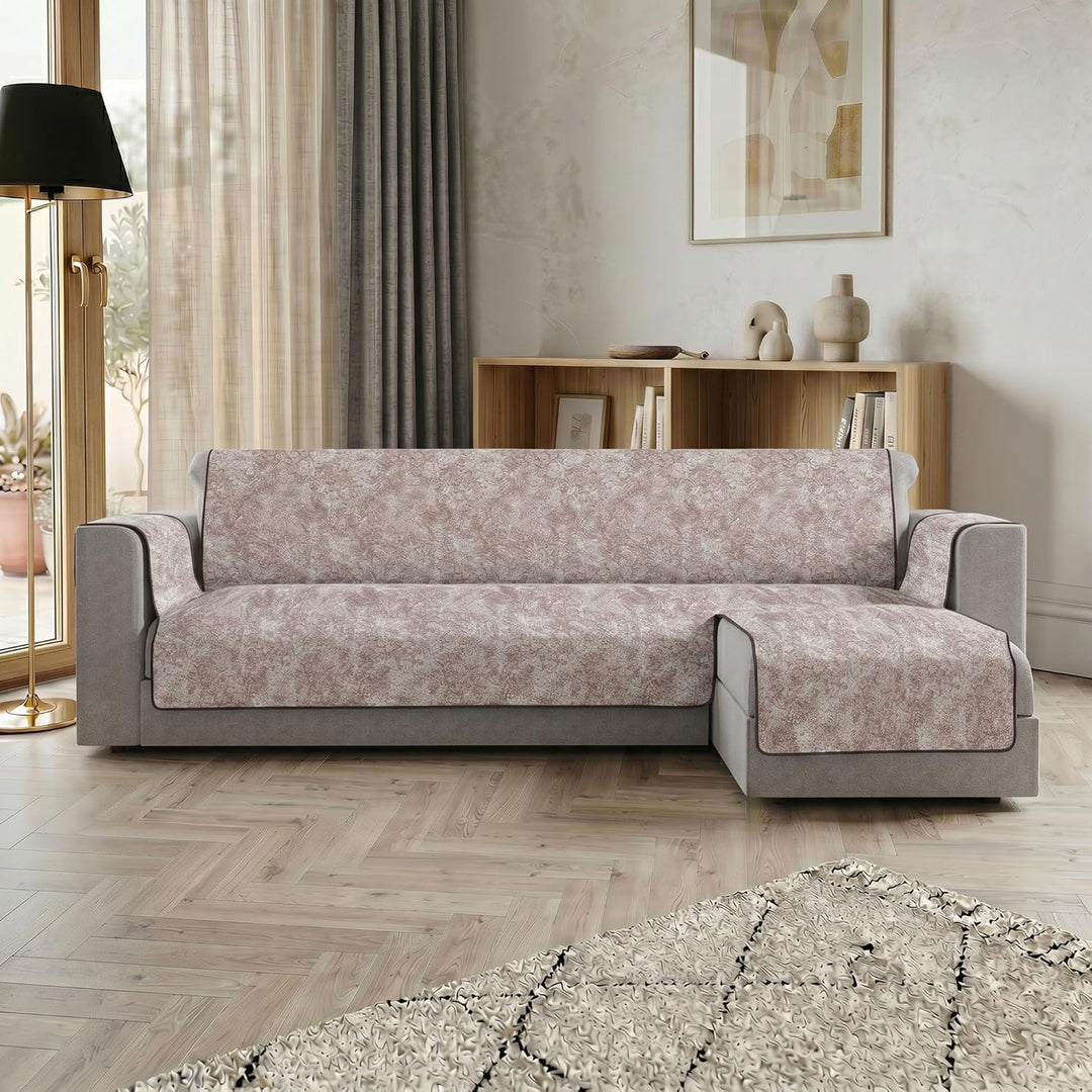 Italian Bed Linen “ Glamour” rutschfest Sofa Abdeckung mit Chaise-Longue Rechts, Braun, 240cm 240cm
