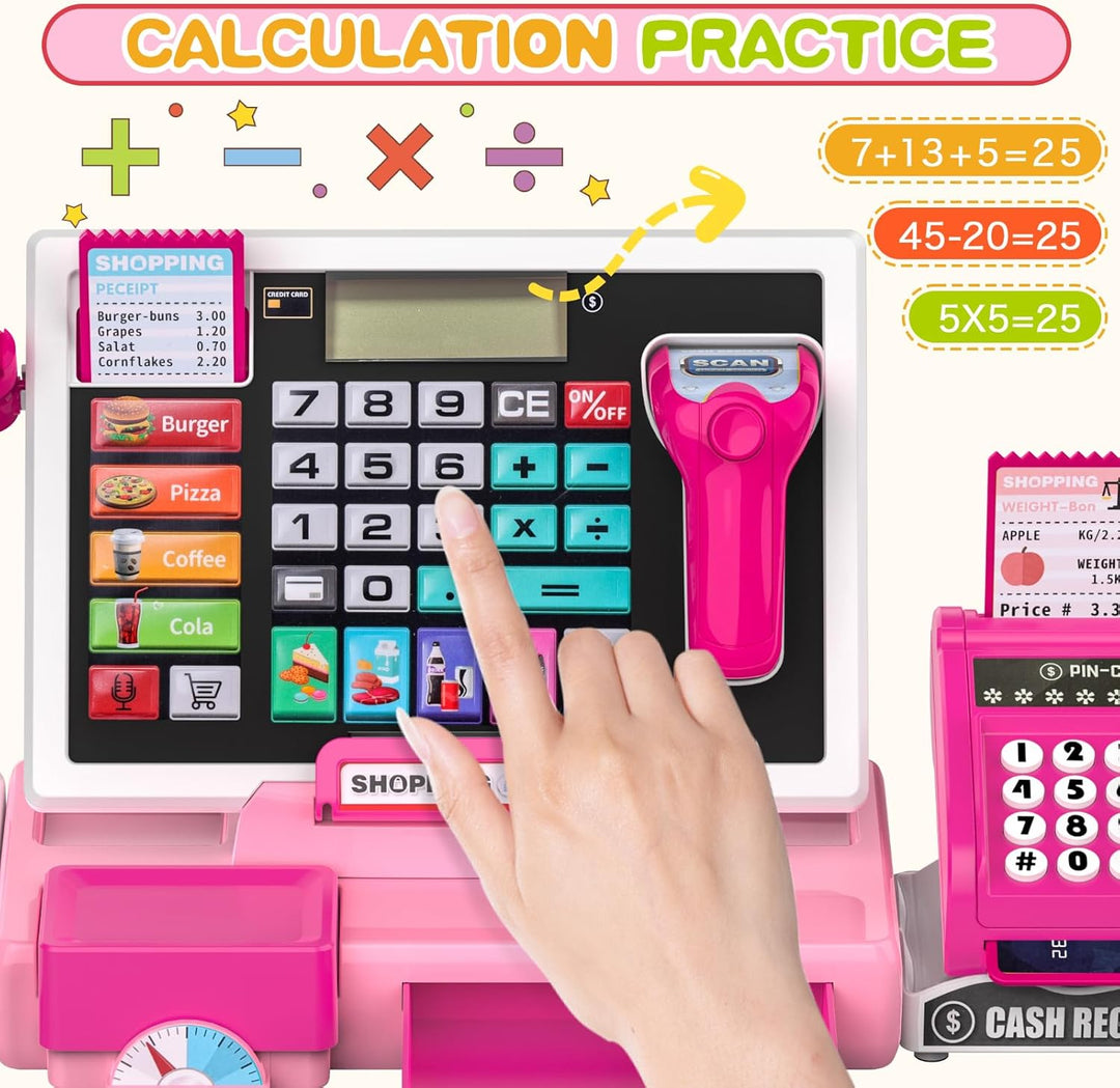 Elektronische Spielzeug Kasse Kinder mit Scanner und Sound, Supermarktkasse Rollenspielzeug, inkl. Z
