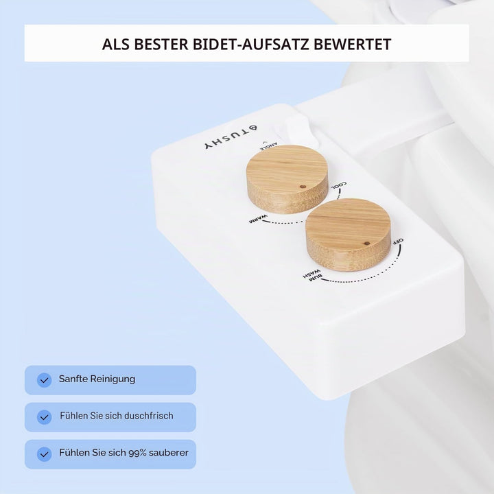 Tushy 3.0 Warmwasser-Bidet-Aufsatz | Selbstreinigender Frischwassersprüher + verstellbare Druckdüse,