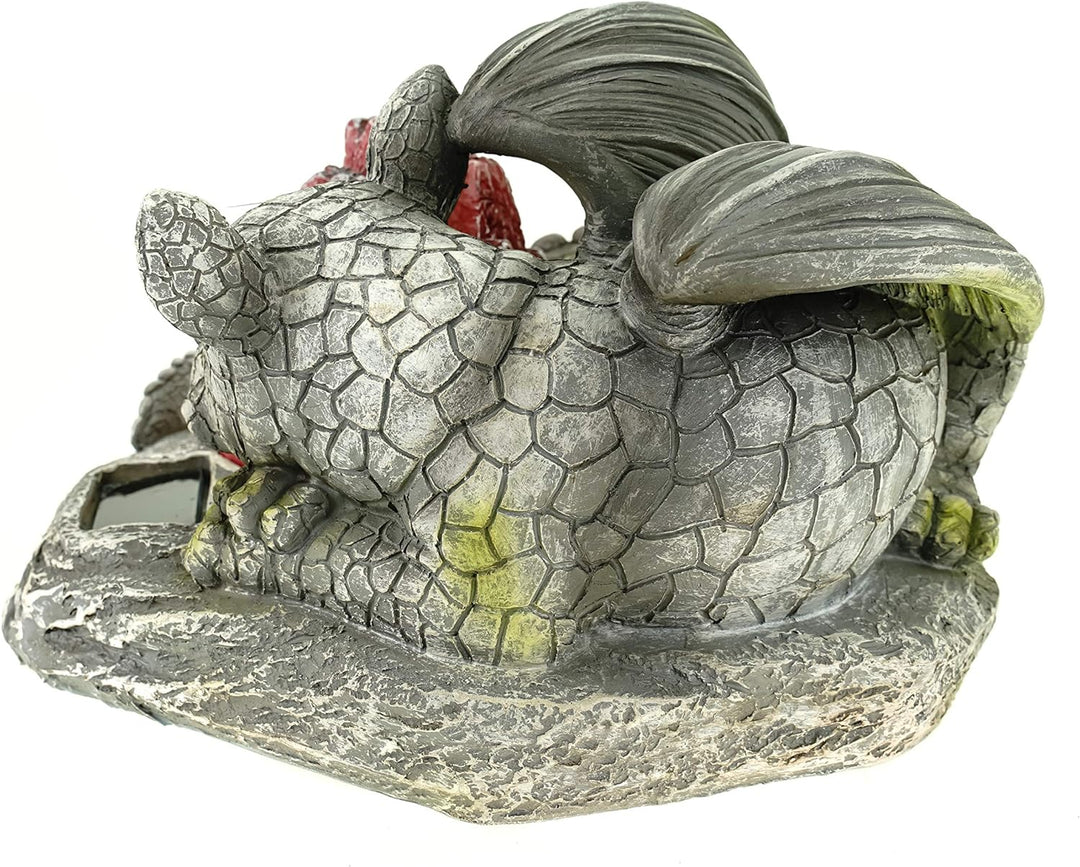 Kremers Schatzkiste Drachenkind am LED Lavastein Feuer 27 cm Drache Figur Gartenfigur Solarfigur Dra