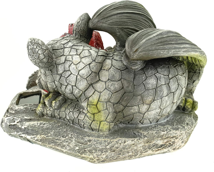 Kremers Schatzkiste Drachenkind am LED Lavastein Feuer 27 cm Drache Figur Gartenfigur Solarfigur Dra