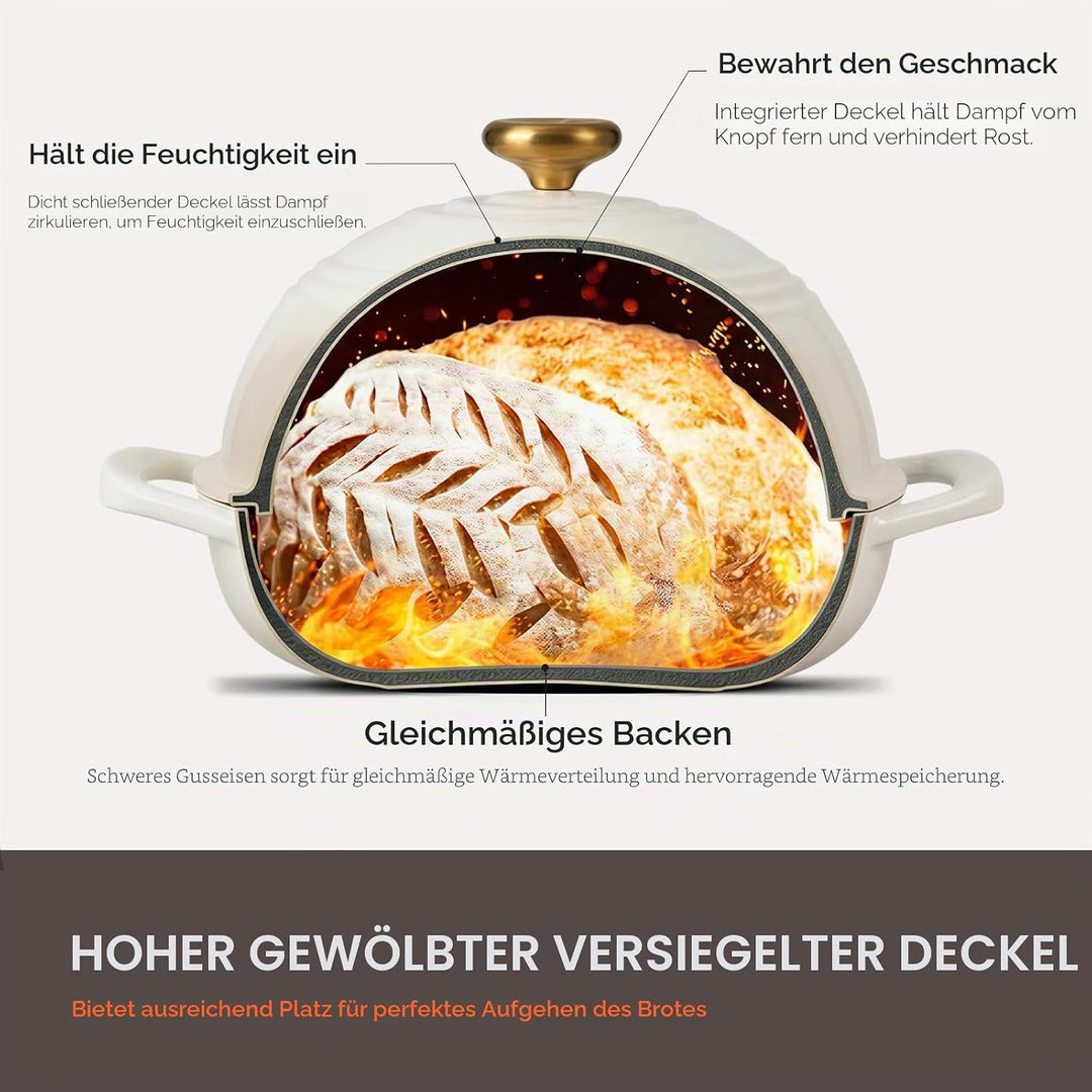 Overmont Gusseisen Topf Emaille Brotbacktopf - 5.7L Bräter Schmortopf mit Deckel und Kochbuch – für