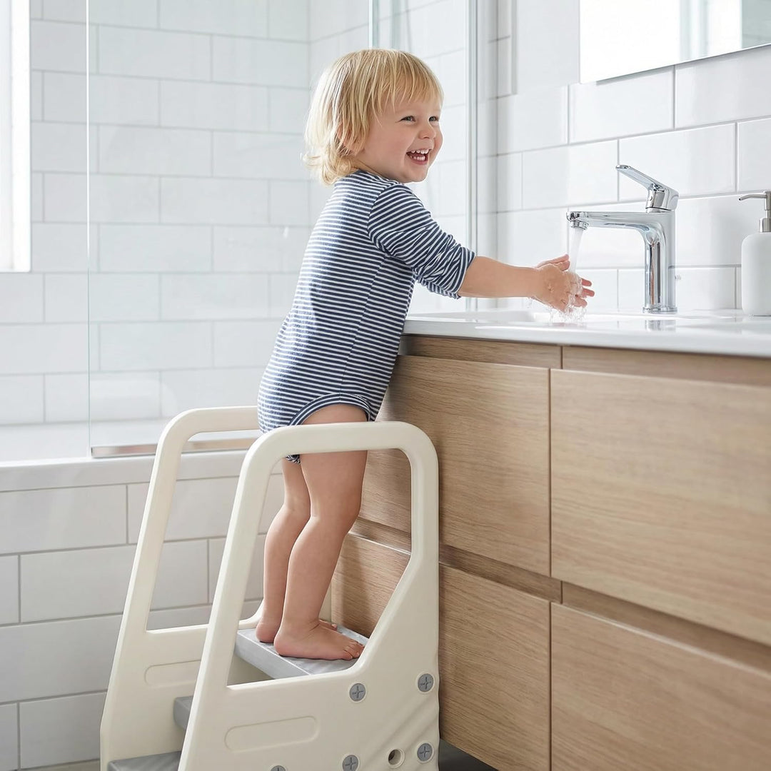 AIYAPLAY Tritthocker Kinder 3 Stufen Höhenverstellbar Kinderhocker Trittschemel mit Handgriffe, Anti