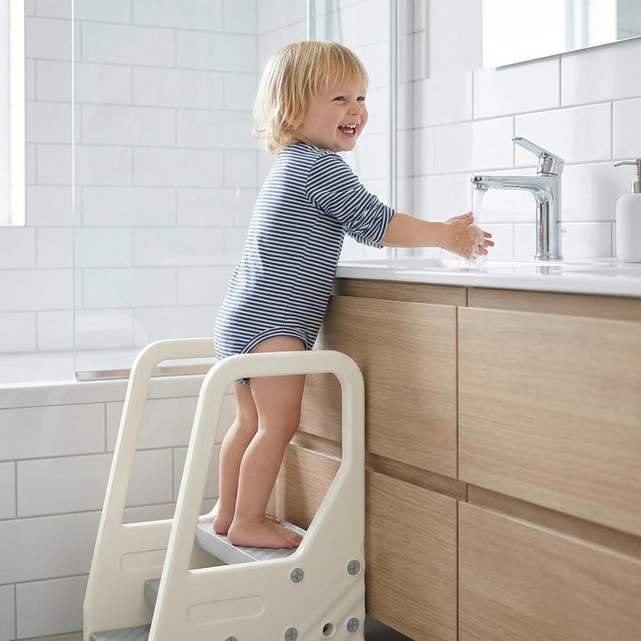AIYAPLAY Tritthocker Kinder 3 Stufen Höhenverstellbar Kinderhocker Trittschemel mit Handgriffe, Anti