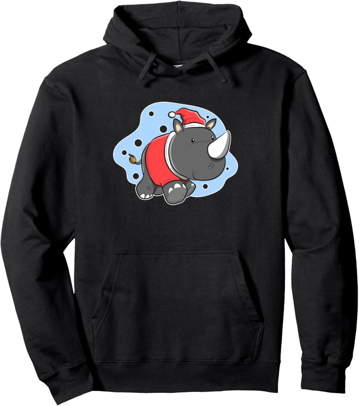 Weihnachtsschwarzes Nashornbild Pullover Hoodie