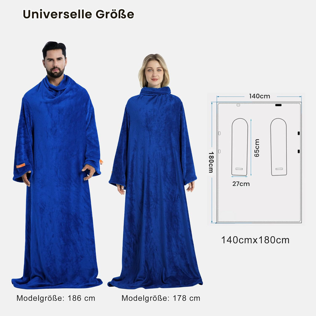 Winthome Decke mit Ärmeln, Kuscheldecke Weich Warm Flauschig, Tragbare Decke mit Klettverschluss und
