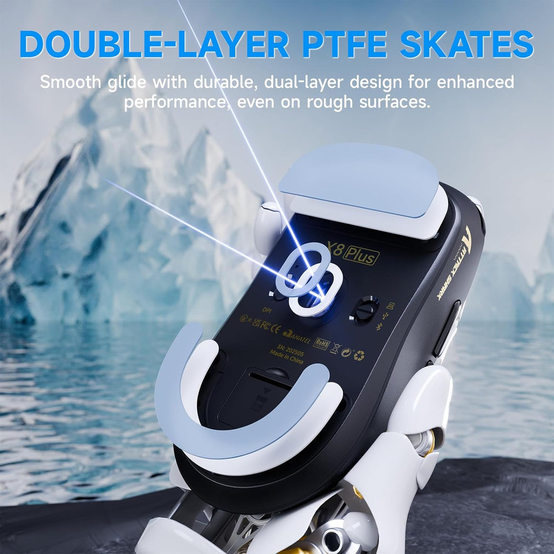 ATTACK SHARK X8 Serie Kabellose Gaming-Maus, 55–65 g Superleicht, PixArt PAW3395/3950 Sensor, BT/2.4