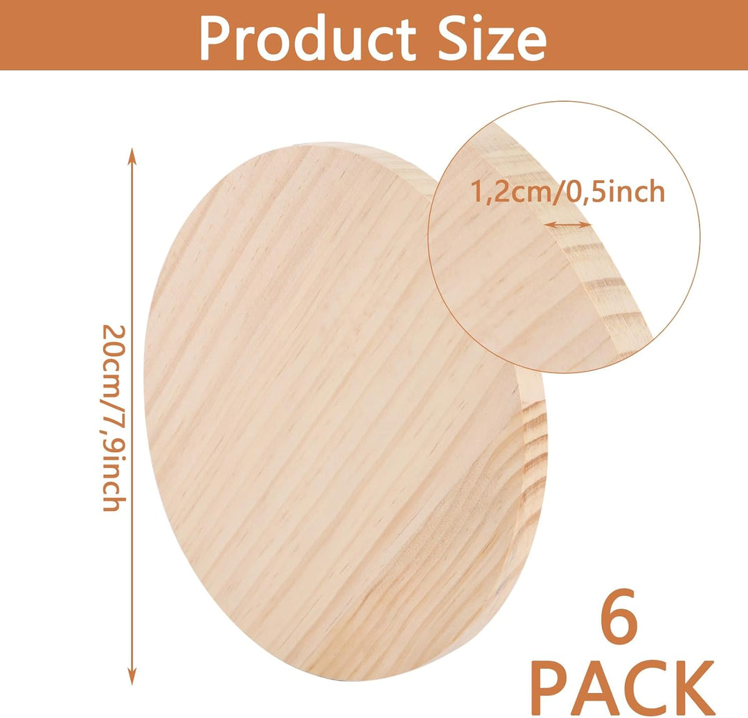 SHUESS 6 Stück Holzscheiben 20 cm Durchmesser, Baumscheiben 20 cm aus Kiefernholz, Holzplatte rund 1