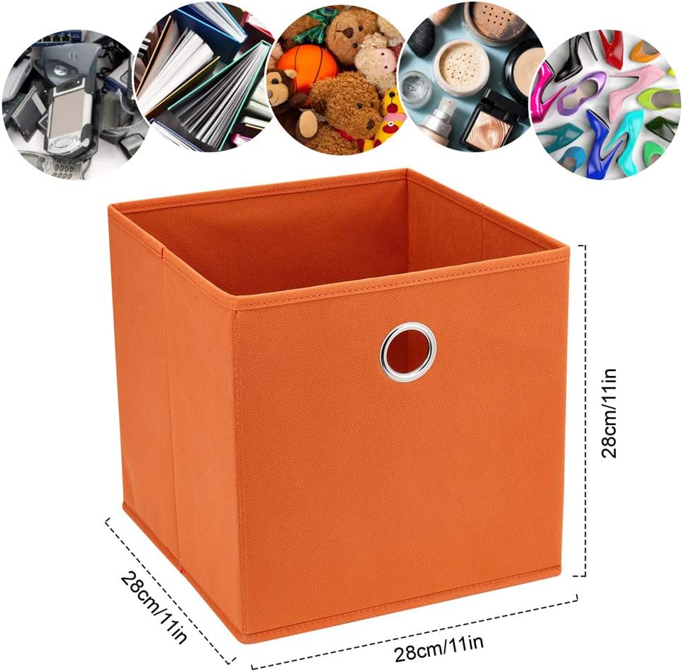 Aufbewahrungsbox, 28 x 28 x 28 cm, orange, 1 Metallloch, faltbar, Stoff, kompatibel mit Cube Organiz