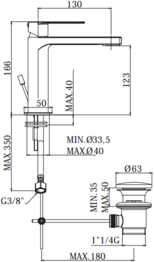 TA075CR Waschtischmischer mit automatischem Ablauf 1? 1 / 4G TANGO PAFFONI